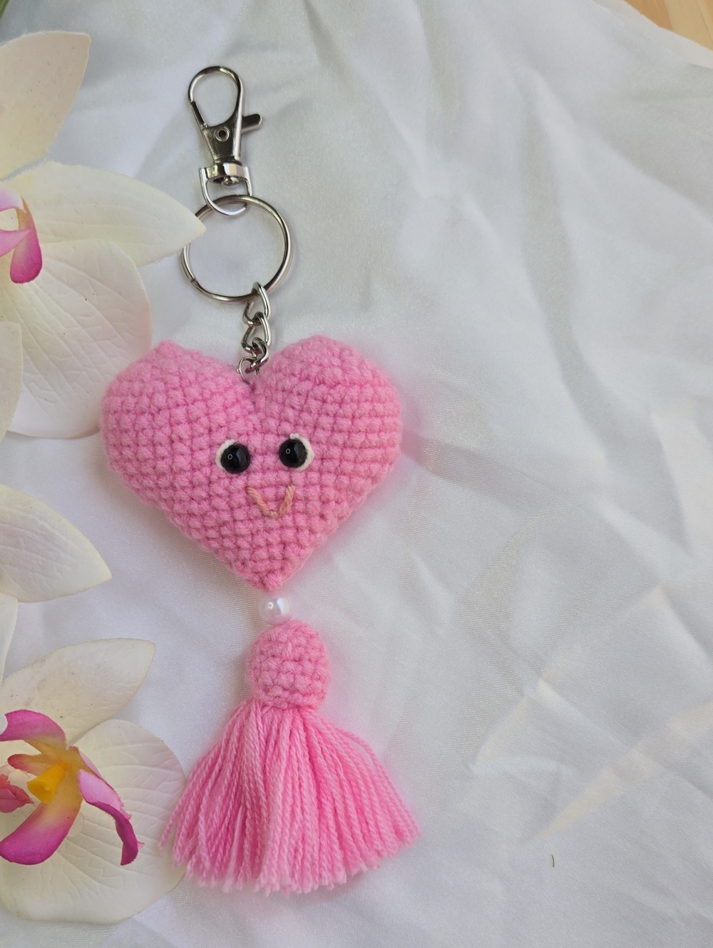 Handmade Pink Heart Tassel Keychain - Kids Accessories